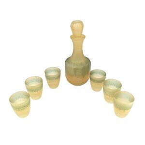 Vintage 7 pcs Decanter set Al Rama Israel Hand Painted Carafe & 6 Shot Glasses